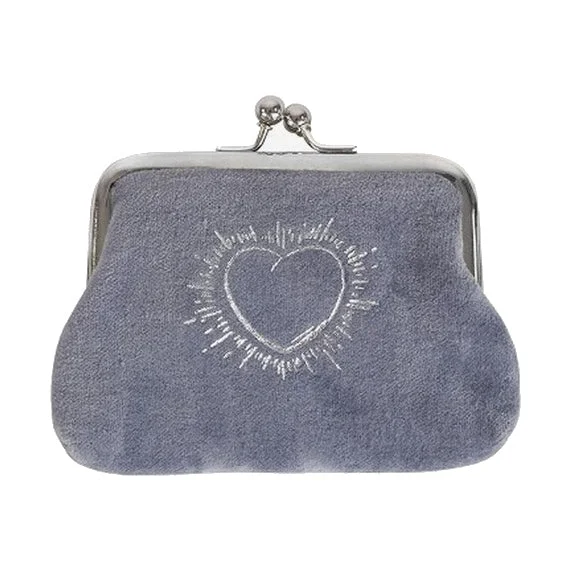 Velvet Clip Close Purse Mauve with Silver Heart