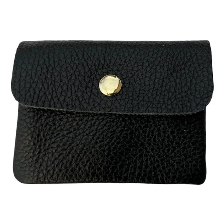 Italian Leather 3 Pocket Purse in Black