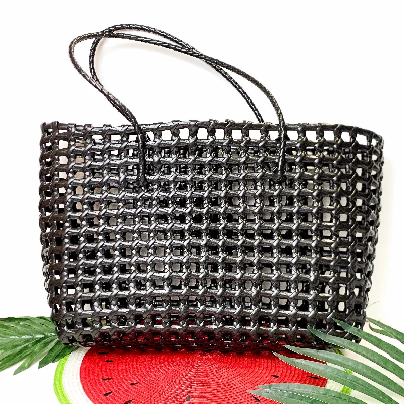 Beachy Brights Basket Tote Bag in Black