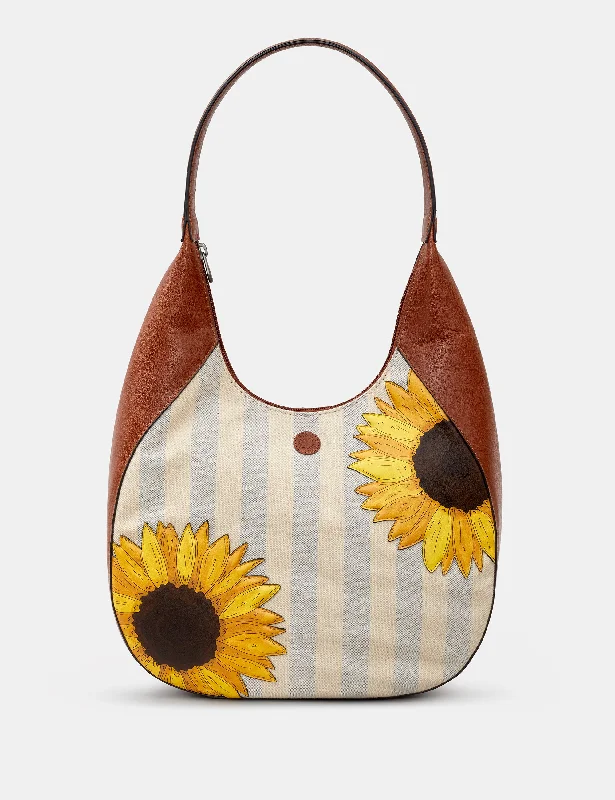 Sunflower Bloom Leather And Canvas Shoulder Bag