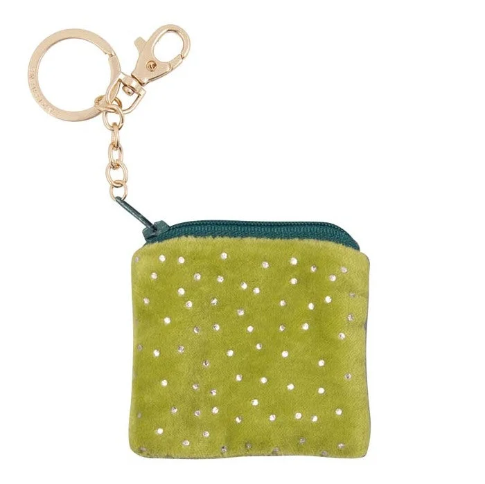 Keyring Velvet Purse Gold Dots on Green