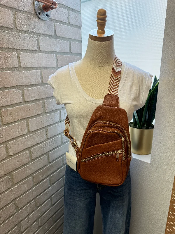 Chevron Strap Brown Sling Purse