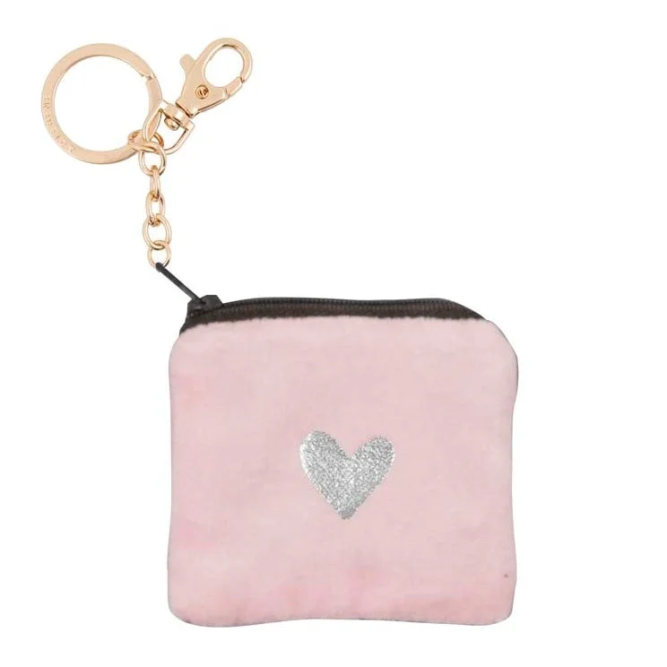 Keyring Velvet Purse Gold Heart on Pink