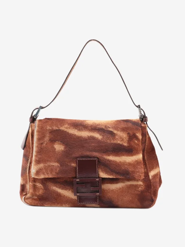 Brown Mamma Baguette pony hair bag