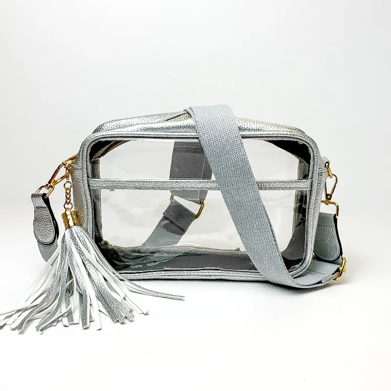 Lovin' Life Small Rectangle Clear Crossbody Purse in Silver