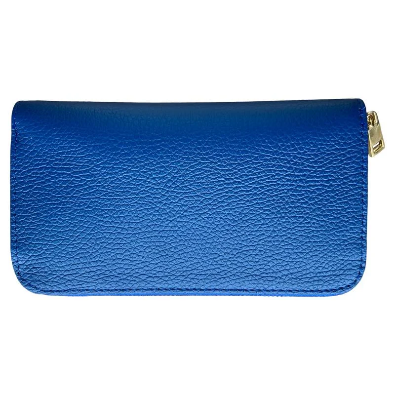 Italian Leather Zipped Purse in Royal Blue