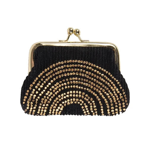 Clip Close Cord Purse Black with Gold Dots