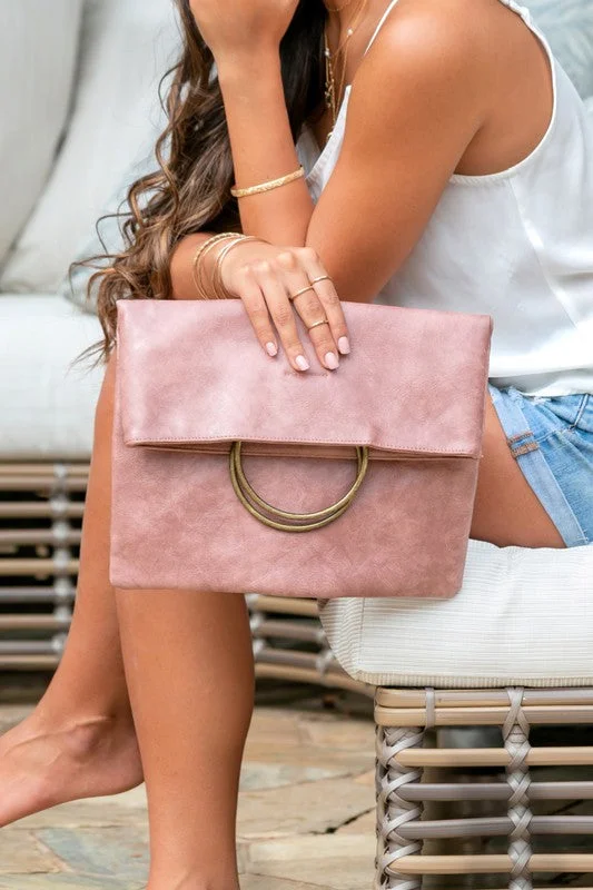 FOLD OVER O-RING CLUTCH - BLUSH