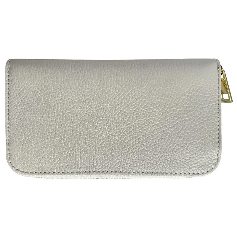 Italian Leather Zipped Purse in Cream