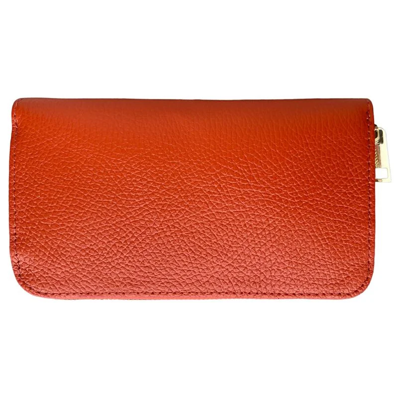 Italian Leather Zipped Purse in Burnt Orange