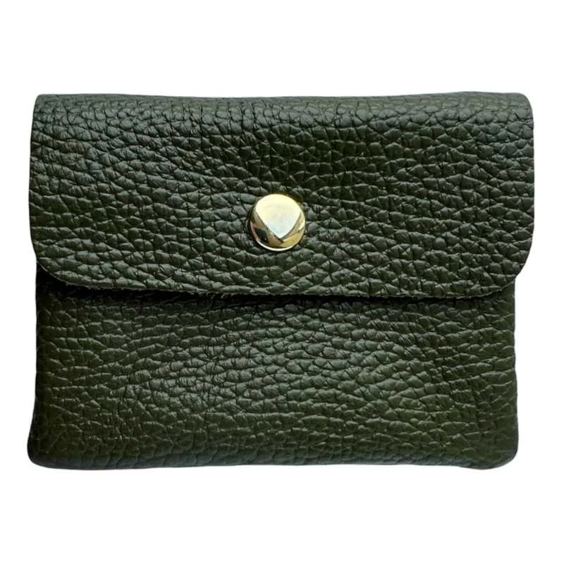 Italian Leather 3 Pocket Purse in Olive Green