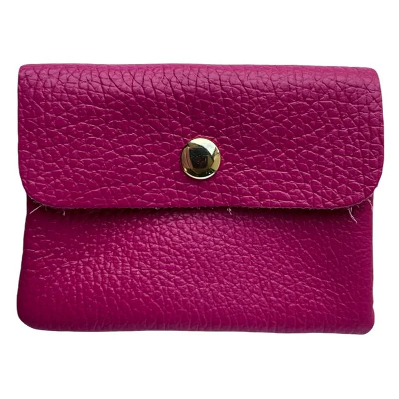 Italian Leather 3 Pocket Purse in Fuchsia