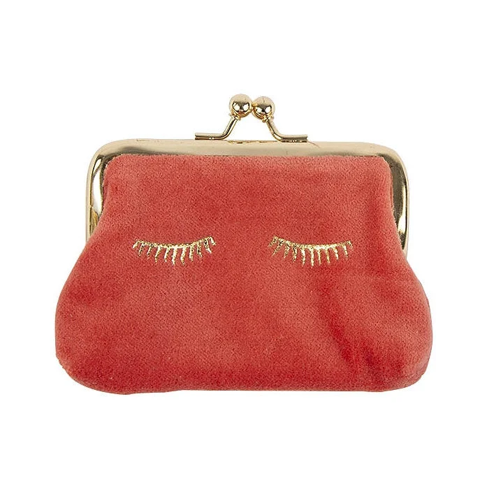 Velvet Clip Close Purse Pink With Gold Eyelashes