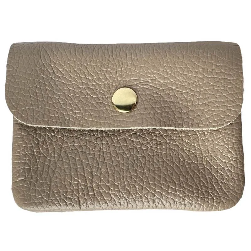 Italian Leather 3 Pocket Purse in Light Taupe