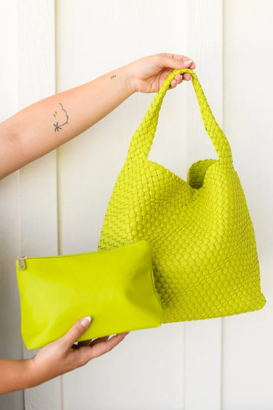 Woven and Worn Tote and Clutch in Citron